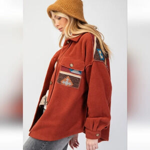 Easel Aztec Print Mix Fleece Jacket Shacket New